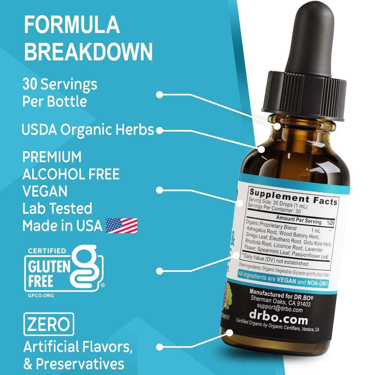 Adrenal Support Supplements Liquid Drops - Organic Adrenal and Focus Supplement, Cortisol Manager Adaptogen Adults, Ginkgo Biloba for Kids Calm - Natural Brain and Memory Fatigue Stress Attention 1oz - görsel 15