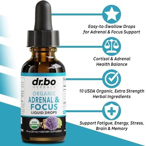 Adrenal Support Supplements Liquid Drops - Organic Adrenal and Focus Supplement, Cortisol Manager Adaptogen Adults, Ginkgo Biloba for Kids Calm - Natural Brain and Memory Fatigue Stress Attention 1oz - görsel 4