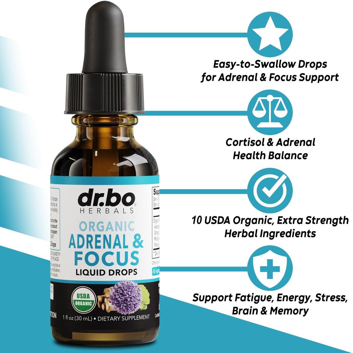 Adrenal Support Supplements Liquid Drops - Organic Adrenal and Focus Supplement, Cortisol Manager Adaptogen Adults, Ginkgo Biloba for Kids Calm - Natural Brain and Memory Fatigue Stress Attention 1oz - görsel 3