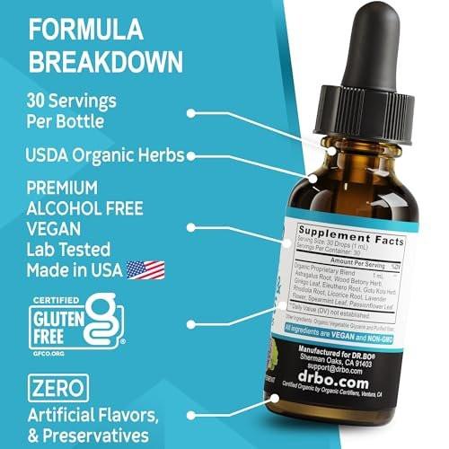 Adrenal Support Supplements Liquid Drops - Organic Adrenal and Focus Supplement, Cortisol Manager Adaptogen Adults, Ginkgo Biloba for Kids Calm - Natural Brain and Memory Fatigue Stress Attention 1oz - görsel 16