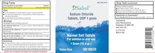 Safrel Sodium Chloride Tablets 1 gm, USP | Normal Salt Tablets | (15.4gr.) | Electrolytes Replenisher Hydration Drink (500 Count (Pack of 1)) - görsel 1