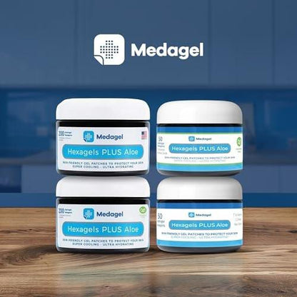 Medagel Hexagels Plus Aloe Vera - Advanced Healing Hydrogel Pads for Blister Prevention & Soothing Burn Care - Foot, Heel, Toe, & Ankle Protection, Pack of 50, 1-Inch Patches, Original Formula