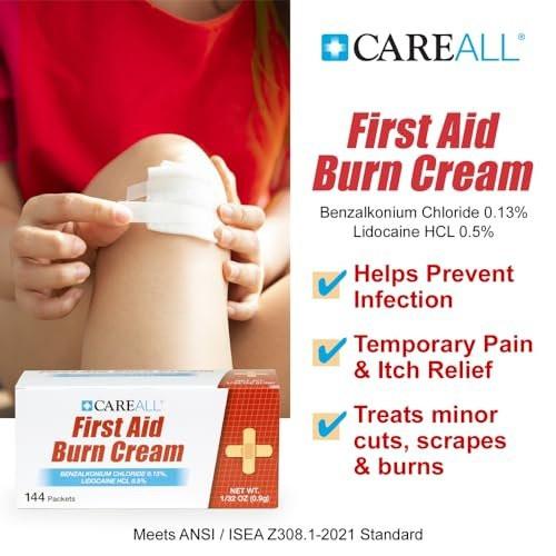 CareAll First Aid Burn Cream 0.9g Packets (Pack of 144) Pain Relieving First Aid Cream for Temporary Relief of Pain from Minor Burns, Cuts, and Scrapes with Benzalkonium Chloride and Lidocaine HCI - görsel 2