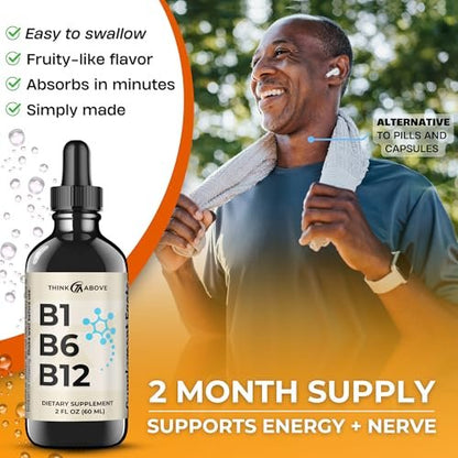 B1 B6 B12 Vitamin Liquid Drops - Nerve, Energy, Brain Support Supplement - Fruity-Like Flavor - Methylcobalamin, Thiamine, Pyridoxine (2)