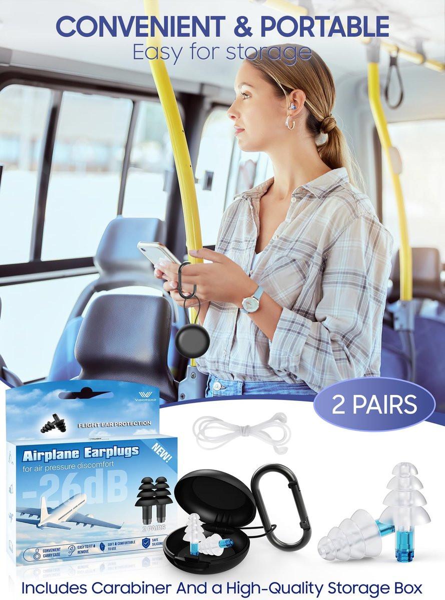 Ear Plugs for Airplane Pressure Relief, 2 Pairs Adults Soft Silicone Reusable Airplane Earplugs 26dB, with Silicone Connector Cord, Travel Essentials for Flying, Ear Protection Earplugs for Plane - görsel 13