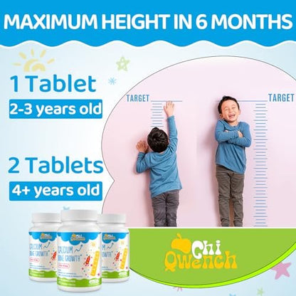 ChiQwench 500 MG Calcium Supplement with Vitamin D3 & K2, Zinc, Magnesium & Prebiotics. Kids Vitamins for Kids' Height. Bone Strength, High Absorption, Orange Chewables, Non-GMO, Gluten Free, 60 Tabs