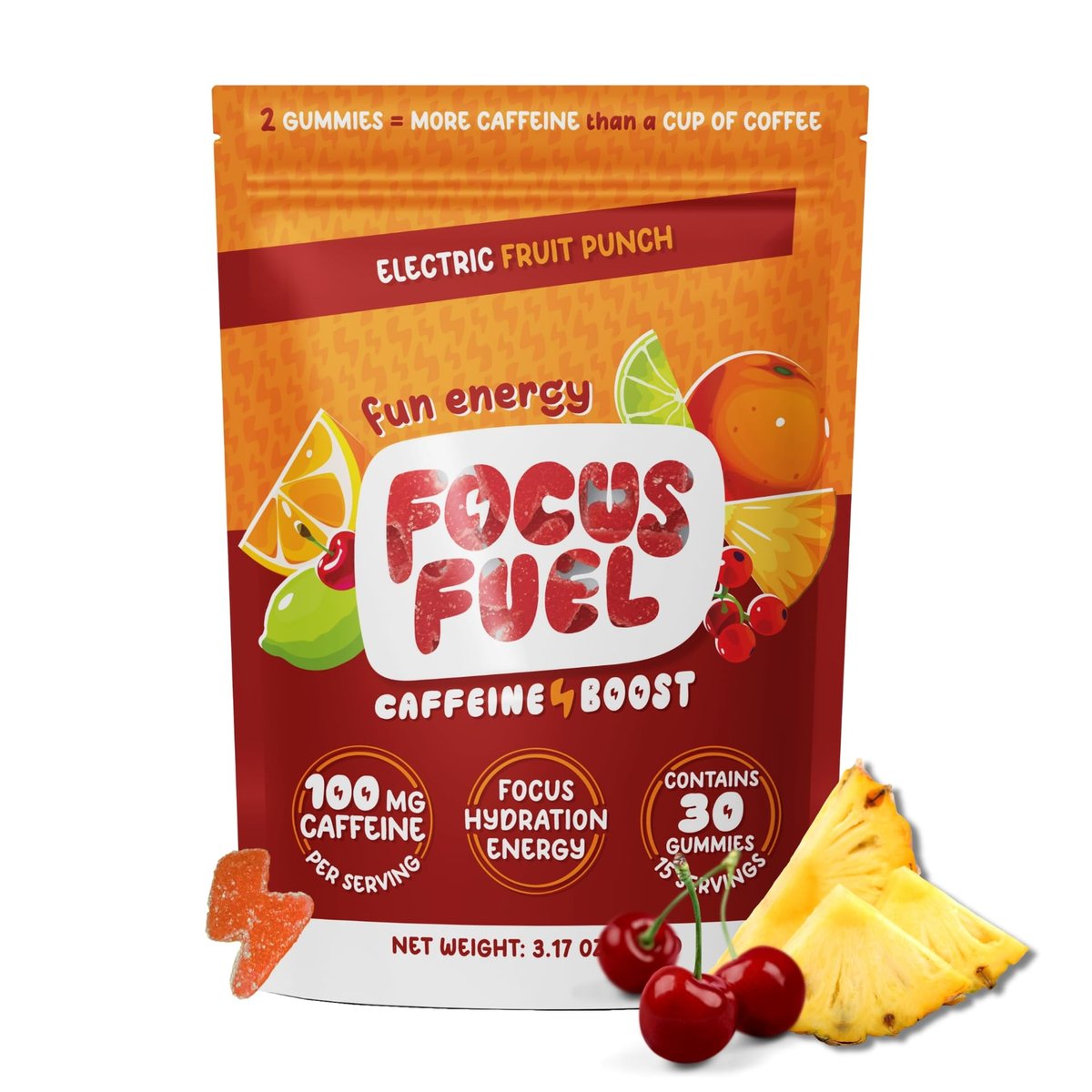 FocusFuel Energy Chews – Fruit Punch Flavor (15 Servings) – 100mg Caffeine + L-Theanine + B12, Magnesium – Boost Focus & Energy – No Crash or Jitters - görsel 11