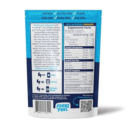FocusFuel Energy Chews – Blue Razzberry Lemonade (15 Servings) – 100mg Caffeine + Alpha GPC + L-Theanine + B12, Magnesium – Great Taste – No Crash or Jitters