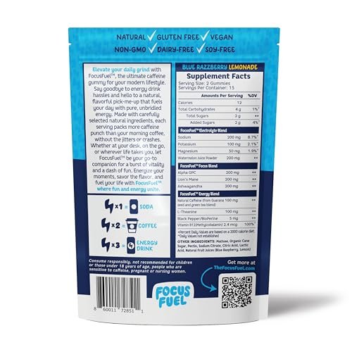 FocusFuel Energy Chews – Blue Razzberry Lemonade (15 Servings) – 100mg Caffeine + Alpha GPC + L-Theanine + B12, Magnesium – Great Taste – No Crash or Jitters - görsel 11