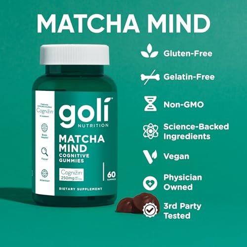 Goli Matcha Mind Cognitive Gummies with Cognizin Citicoline - 250mg Citicoline Plus Matcha Powder - Brain Health and Focus Support - Vegan, Non-GMO, Gluten-Free - 60 Count - görsel 2