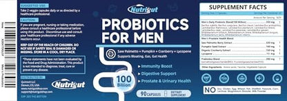 Probiotics for Men, 100 Billion CFUs with Prebiotics, Saw Palmetto Berry, Pumpkin Seed, Cranberry & Lycopene for Prostate Urinary Health, Mens Probiotic for Digestive & Immune Health 90 Capsules