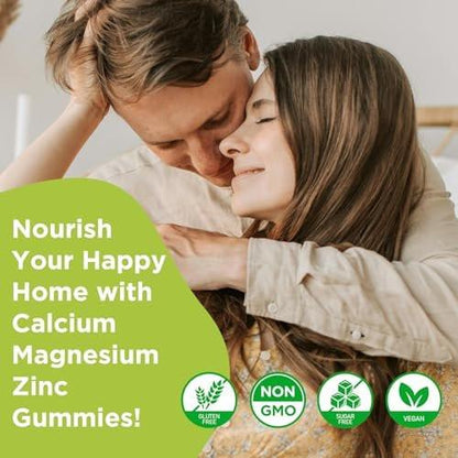 Calcium Magnesium Zinc Supplement with Vitamin D3, Sugar Free Calcium Gummies for Women Men, High Potency Magnesium Gummies for Bone & Muscle & Immune Health, Mixed Flavors - 60 Count