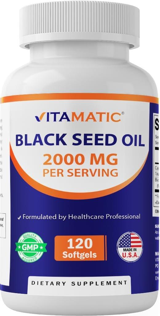Vitamatic Black Seed Oil 2000 mg Per Serving, Cold-Pressed Nigella Sativa (Black Cumin) Oil, High Potency Softgels for Daily Wellness Support, 120 Count - görsel 3