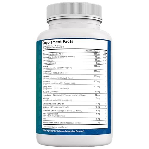 NEW AGE Eye Health Vitamins with Bilberry Lutein & Zeaxanthin Lycopene Resveratrol Grape Seed Astaxanthin - Eye Vitamin - 60 Count - görsel 5