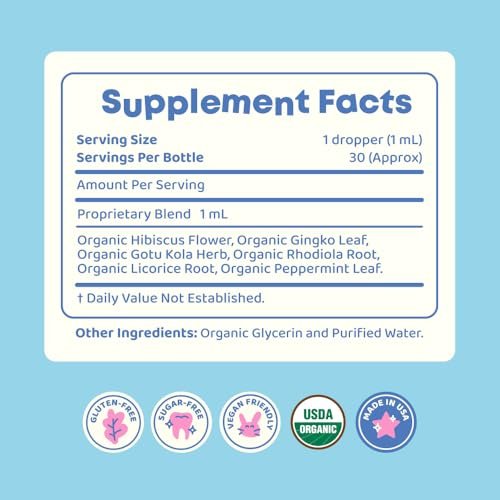 JoySpring Genius Drops Smartberry Vanilla | Herbal Focus Support for Kids with Ginkgo Biloba, Licorice Root, Gotu Kola Extract, Peppermint Leaf | Liquid Formula | 1 fl oz (30 Servings) - görsel 14
