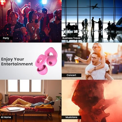 2 Pairs of Earplugs for Sleeping, Reusable Hearing Protection Ear Plugs with 8 Pairs Ear Tips & One Connector Cord, Soft Earplugs for Noise Reduction, Concert, Musician & Work - 25dB-30dB