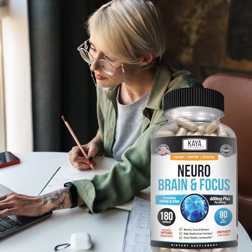 Kaya Naturals Neuro Brain for Memory & Focus - Nootropic Energy Capsule - Brain Support Supplement - Focus & Concentration & Learning Accuracy - Cognitive Function - 180 Count - görsel 2