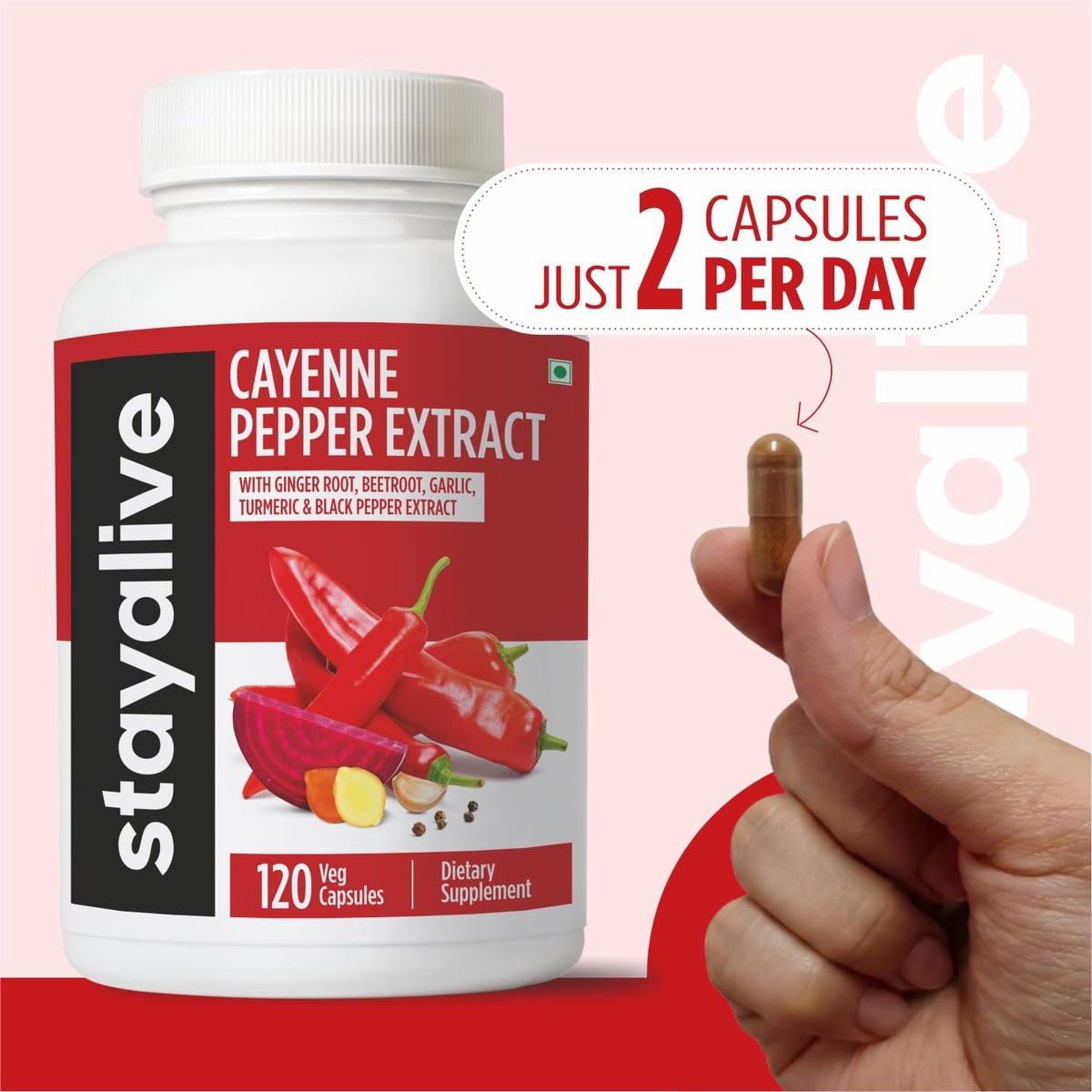 STAY ALIVE Cayenne Pepper Capsules, 6-in-1 Capsicum Blend w/Ginger, Garlic, Turmeric, Beet Root, and Black Pepper Extract, 120 Cayenne Capsules, Non-GMO & Gluten-Free Capsimax Capsaicin Supplement - görsel 10
