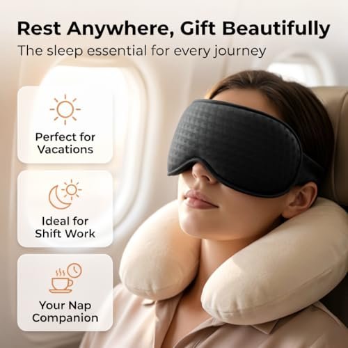 Blackout Weighted Eye Mask for Sleeping: 3D Contoured Gentle-Pressure Sleep Mask for Men & Women - Airplane Travel & Night Shift Essentials, Zero Eye Pressure, Breathable Blindfold, Black - görsel 3