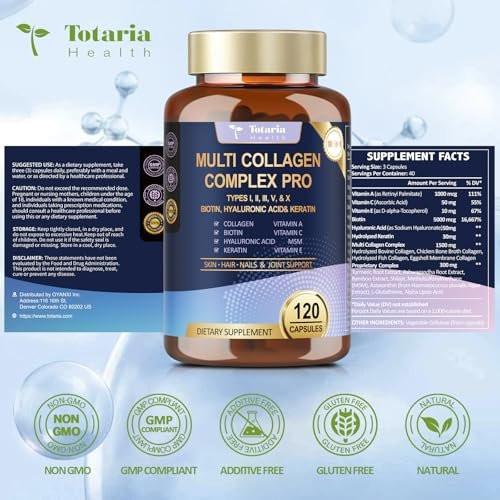 18-in-1 Collagen Pro with Hyaluronic Acid, Keratin, Biotin, VIT A C & E for Skin, Hair, Nails, Joint & Beauty - Multi Collagen Peptides Capsules with Type I II III V & X for Women & Men - 120 Caps - görsel 16