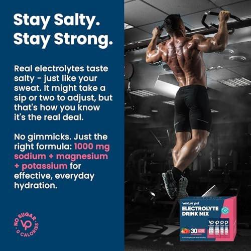 Venture Pal High Sodium Sugar Free Electrolytes Powder Packet - Hydration Packets with Vitamin, Sodium & Potassium | Zero Calories | Vegan, Keto & Paleo Friendly Electrolyte Drink Mix - 30 Sticks - görsel 6