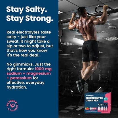 Venture Pal High Sodium Sugar Free Electrolytes Powder Packet - Hydration Packets with Vitamin, Sodium & Potassium | Zero Calories | Vegan, Keto & Paleo Friendly Electrolyte Drink Mix - 30 Sticks