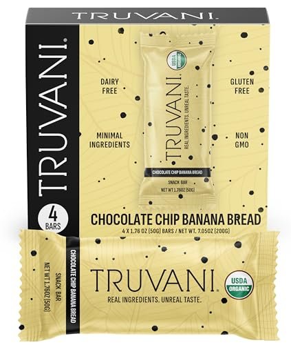 Truvani Plant Based Snack Bars | Chocolate Chip Banana Bread 4 Pack | 5g Protein | USDA Organic and Vegan | The Only Bar | Dairy, Soy, and Gluten Free | Individually Wrapped - görsel 2