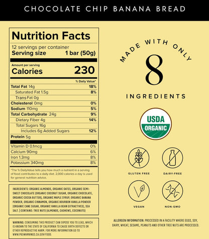 Truvani Plant Based Snack Bars | Chocolate Chip Banana Bread 4 Pack | 5g Protein | USDA Organic and Vegan | The Only Bar | Dairy, Soy, and Gluten Free | Individually Wrapped