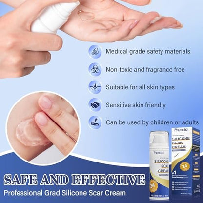 Scar Cream, Advanced Scar Gel, Silicone Scar Gel, Scar Removal Cream for Surgical Scars, Burn, Acne, Stretch Mark, Keloid Bump, C Section Scars 1.7 oz (50g), Blue