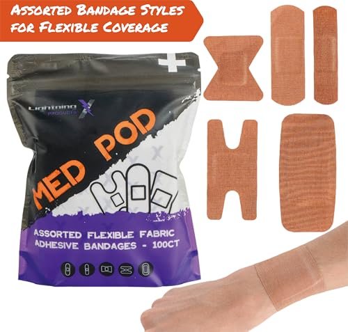 Lightning X Products Heavy Duty Flexible Fabric Assorted Adhesive Bandages for First Aid Kits (Pack of 100), 5 Sizes - görsel 1