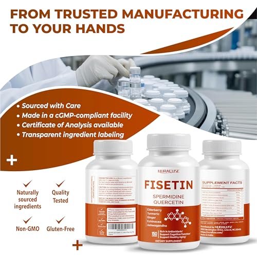NURAFUSE Fisetin 10-in-1 Formula - with Spermidine Quercetin Resveratrol, Elderberry, Turmeric Non-GMO, Gluten-Free, Soy-Free - görsel 7