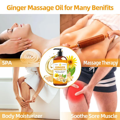Ginger Oil Massage Oil for Massage Therapy, Ginger Oil Lymphatic Drainage, Sore Muscle Massage Oil, Natural Ginger Body Oil for Gua Sha Massage with Arnica Oil - Warming, Relaxing, Soothing Muscles