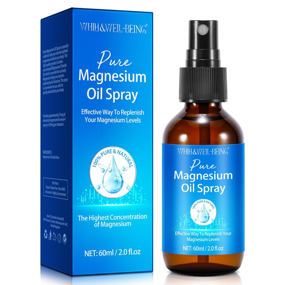 Magnesium Spray, Pure Magnesium Oil Spray for Feet, Natural Ingredient in Glass Bottle, Easy to Absorb and Use 1Pack - görsel 1