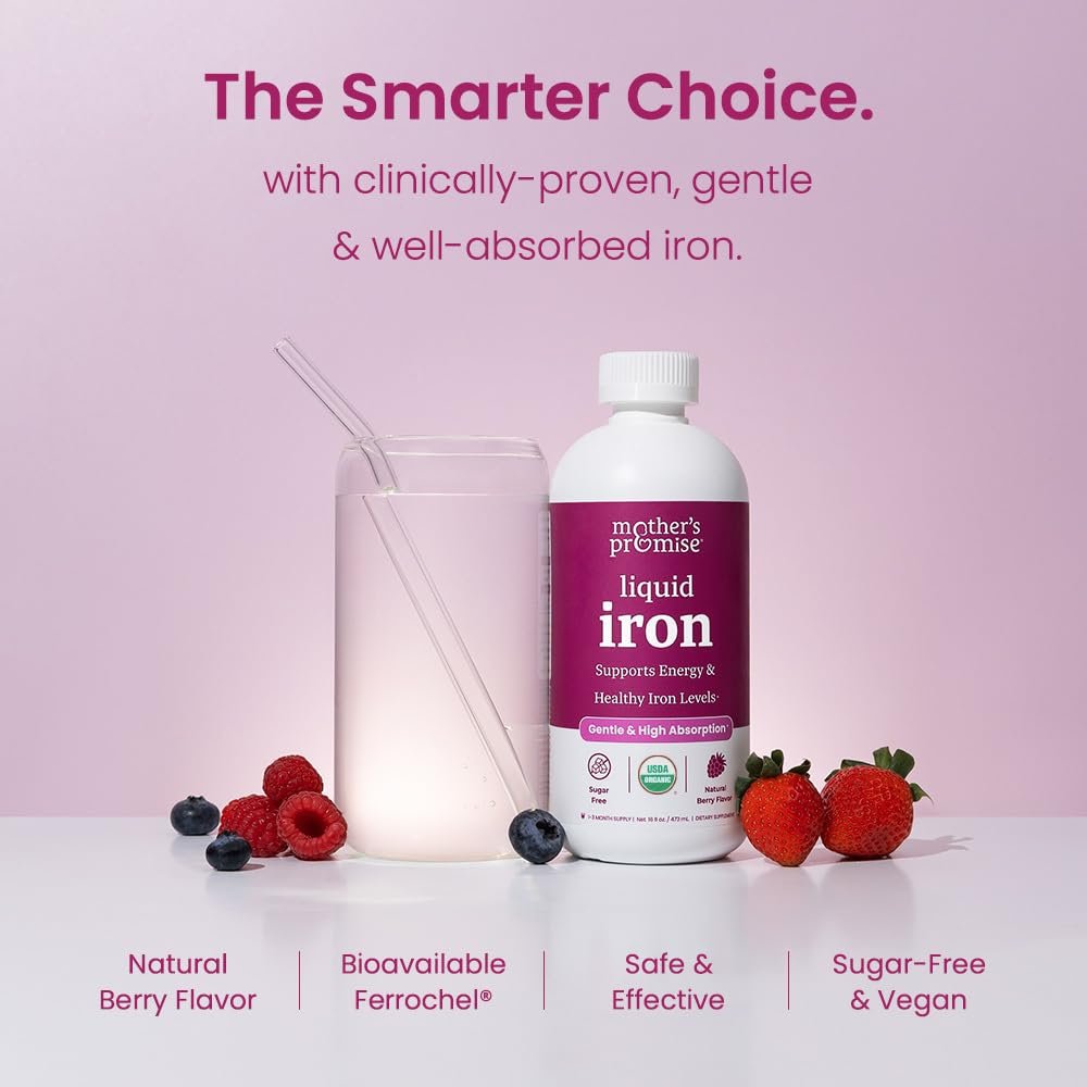 Organic Liquid Iron Supplement for Women, Men & Kids with Vitamin C | Sugar Free Natural Berry Flavor Non Constipating Vegan Ferrochel® Iron Supplements for Healthy Blood, Prenatal & Postnatal - görsel 10