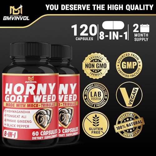 BMVINVOL (2 Packs) Horny Goat Weed Capsules with Maca, Tribulus, Ginseng, Ashwagandha, Tongkat Ali – 8-in-1 for Support Energy Levels - görsel 7
