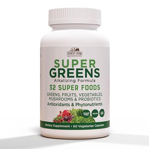 COUNTRY FARMS Super Greens Vegicaps, 32 Super Foods, Whole Food Supplement, Greens, Fruit, Vegetables, Mushrooms & Probiotics, Rich in Antioxidants & Phytonutrients, 120 Count, 60 Servings - görsel 2