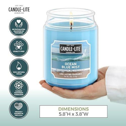 Candle-lite Scented Candles, Ocean Blue Mist, 18 oz Jar, Proudly Poured in The USA, Aromatherapy Candle, Single-Wick with 110 Hours of Burn Time, Perfect for Creating a Relaxing Ambiance