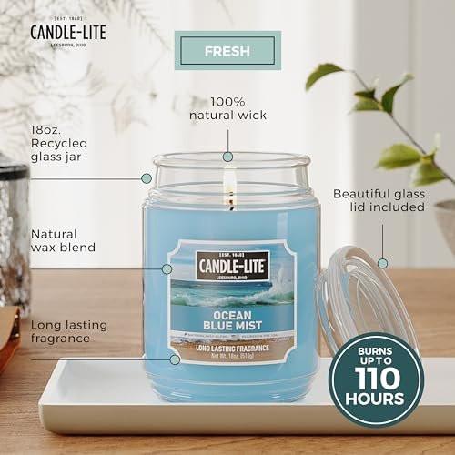 Candle-lite Scented Candles, Ocean Blue Mist, 18 oz Jar, Proudly Poured in The USA, Aromatherapy Candle, Single-Wick with 110 Hours of Burn Time, Perfect for Creating a Relaxing Ambiance - görsel 5