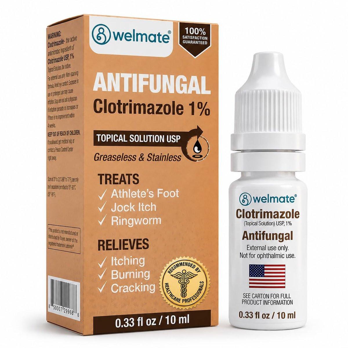WELMATE Clotrimazole 1% Antifungal Topical Solution | 0.33 fl oz (10mL) Athlete's Foot, Jock Itch, Ringworm Treatment & Ear Drops, Greaseless Non-Staining, Fast Relief for Itchy, Burning Skin - görsel 12