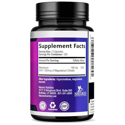 Magnesium Citrate 1000mg Per Serving - 3X Strength Magnesium Supplement for Bone, Muscle, Heart, Natural Sleep Support for Men & Women, Vegan Mag Mineral Pills, Non-GMO, Bottled in USA - 240 Capsules - görsel 3