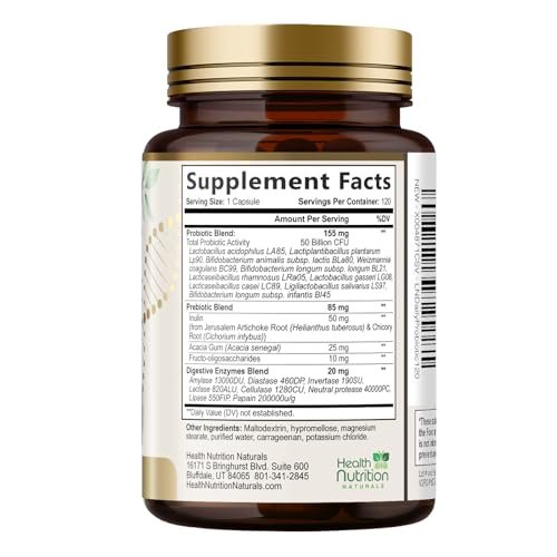 Probiotics 50 Billion CFU per Serving - 10 Strains + Prebiotics - Digestive Health, Gut & Immune Support - Occasional Constipation, Gas & Bloating Support for Women & Men, Bottled USA - 120 Capsules - görsel 7