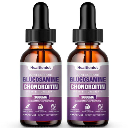 Healtionist 2 Pack Glucosamine Chondroitin MSM Liquid Drops, Extra Strength Joint Support Supplement for Adults Men & Women, Quercetin Boswelia, Bromelain, Antioxidant Immune Support (4 Fl oz)