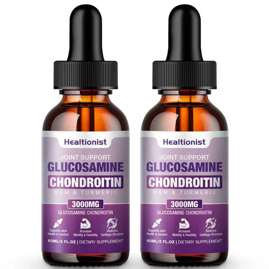 Healtionist 2 Pack Glucosamine Chondroitin MSM Liquid Drops, Extra Strength Joint Support Supplement for Adults Men & Women, Quercetin Boswelia, Bromelain, Antioxidant Immune Support (4 Fl oz)