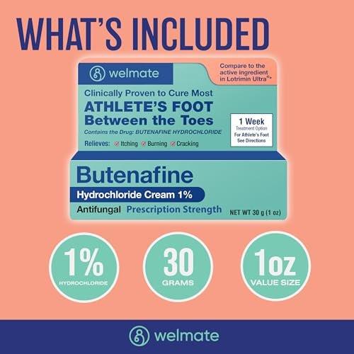 WELMATE Athletes Foot Treatment, Butenafine Hydrochloride 1% Prescription Strength - Antifungal Foot Fungus Cream, 1 Week, Greaseless & Odorless - Jock Itch, Ringworm Relief, 1 oz - görsel 4