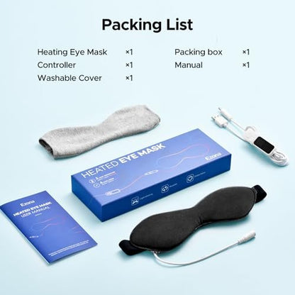 Ezona Heated Eye Mask, Warm Eye Compress Mask for Dry Eyes, USB Electric Eye Heating Pad with Temperature & Timer Control, Dry Eyes, Blepharitis, Sinus Migraine (Black)