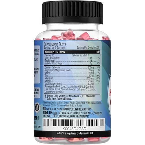 Jadee Height Growth Gummies for Teens & Kids Calcium 325mg, Teen Vitamins D3,K2,C, Magnesium, Ashwagandha, Zinc, L-Arginine - Bone Healthy Growth, Development & Strength - Height Increase & Immunity - görsel 8