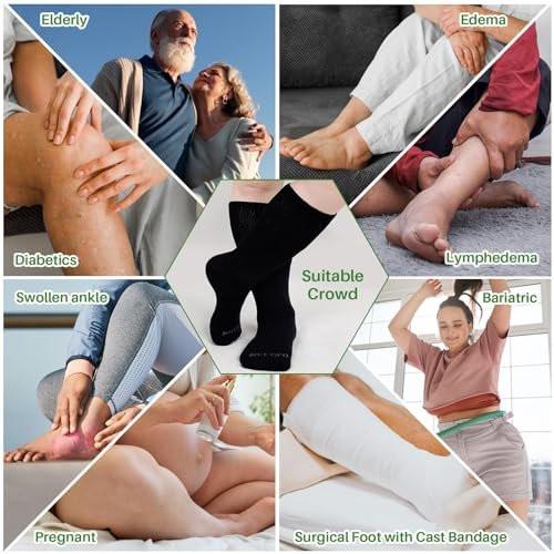 Extra Wide Socks for Swollen Feet: 3 Pairs Wide Bariatric Non-Binding Diabetic Hospital Cast Socks for Men Women Plus Size 9-13 for Edema Lymphedema Neuropathy Seniors Pregnant Black - görsel 3