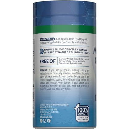 Nature's Truth Magnesium Glycinate Softgels | 250mg | 60 Pills | High Absorption | Non-GMO & Gluten Free Supplement
