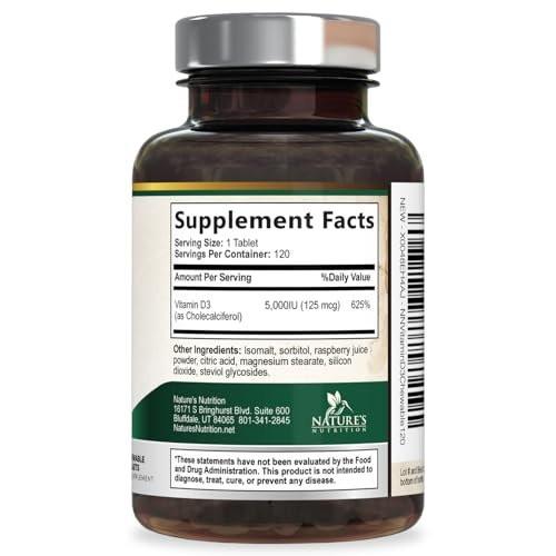 Vitamin D3 5000 IU (125 mcg) Per Serving - Extra Strength Vitamin D Chewable for Immune Support Health - Bone, Teeth and Muscle Supplements - Sugar Free, Gluten Free, USA Bottled - 120 Count Tablets - görsel 13