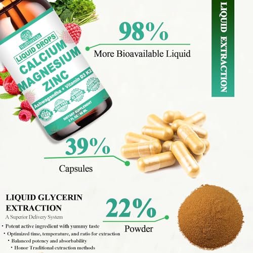 Calcium Magnesium Zinc D3 with Calm Magnesium Glycinate Plus Ashwagandha, L-Theanine, Liquid Calcium with Vitamin D3 and Magnesium Supplement for Immune, Bone, Muscle, Mood & Sleep Support - görsel 8